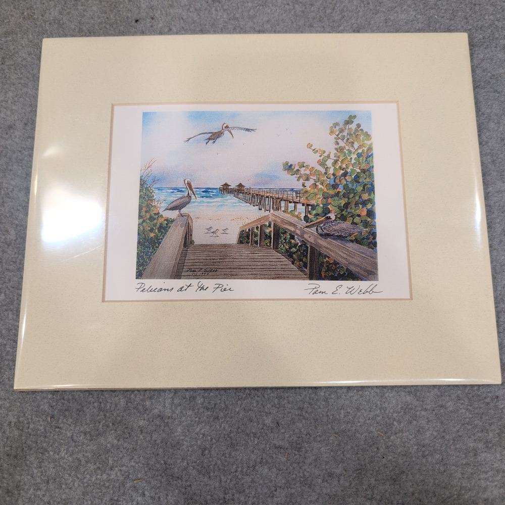 Pam E‎ Webb Pelicans at the Pier Matted Art Print Florida Coastal Beach Scene